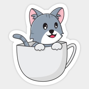 cute cat in tea cup Sticker